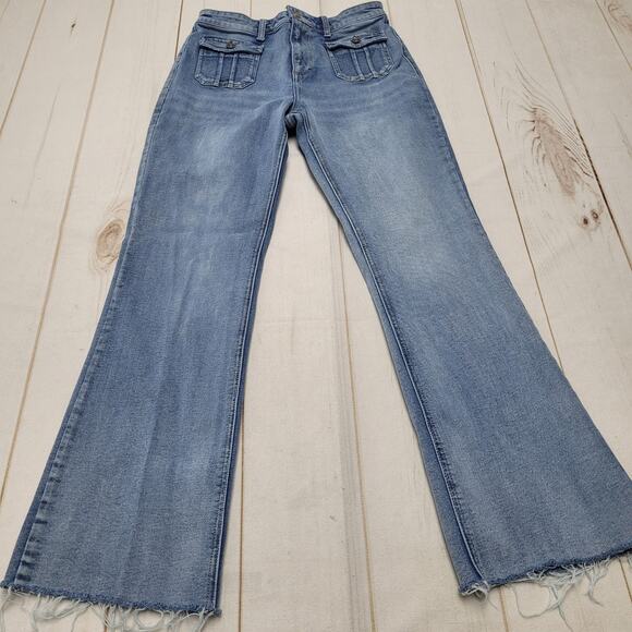 KanCan Denim - Kancan high rise flare jeans stretch raw hem boho 27 flap pockets short